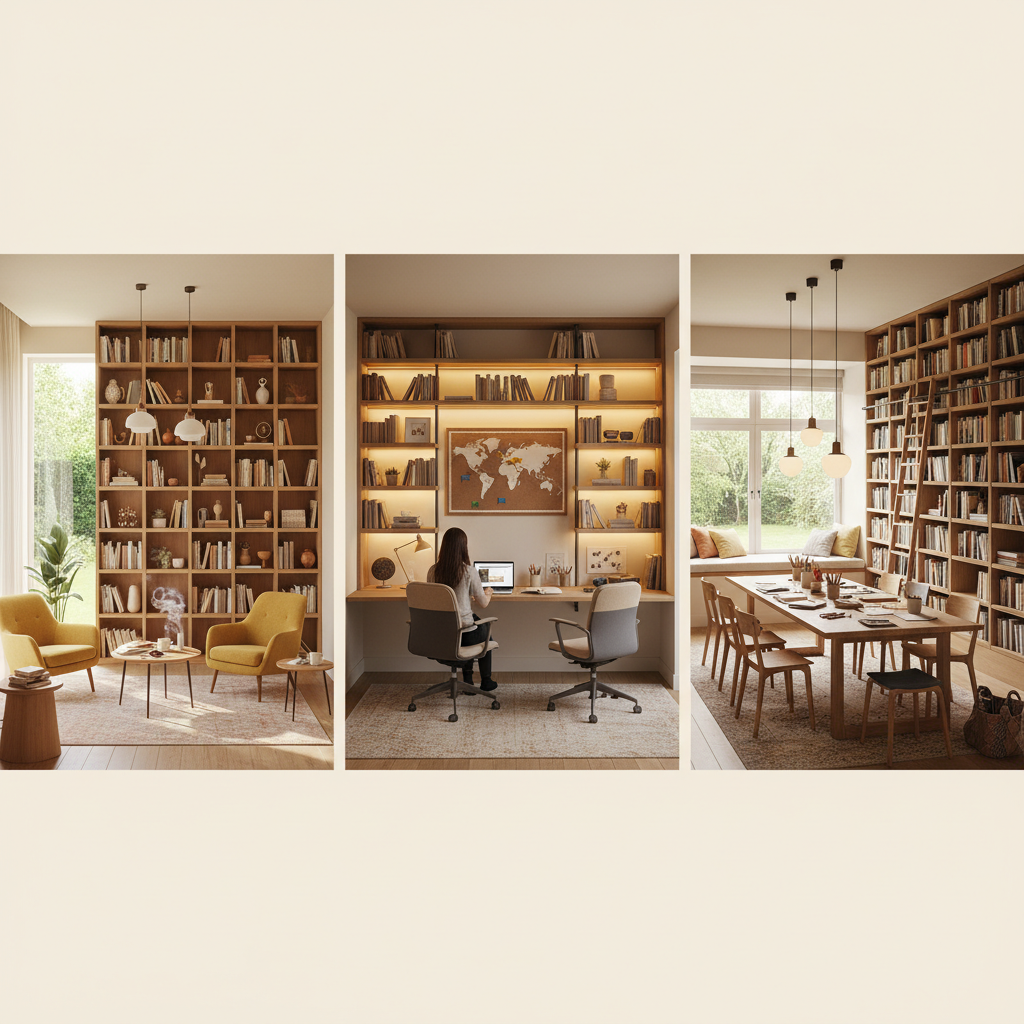 去客厅化火了！3个客厅变书房装修图片方案，比装电视墙强百倍