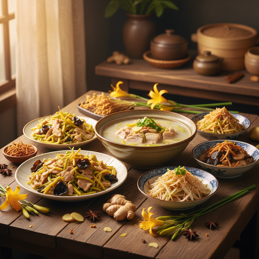 黄花菜的多样做法：从家常小炒到姜汁猪肚药膳