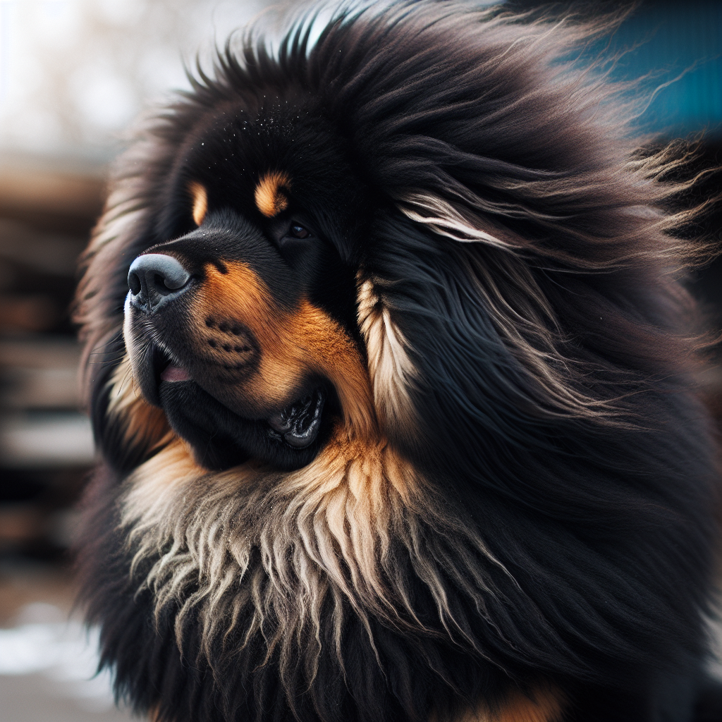 藏獒被毛图片，展示双层毛和颈肩鬃毛